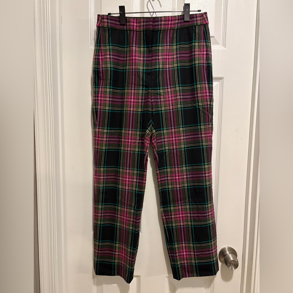 J.CREW Holiday Kate Wool Straight Leg Pants Stewart Tartan Plaid Size 8 NWT